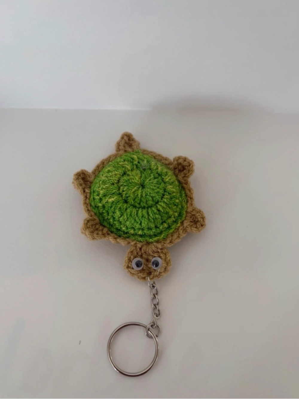 Crocheted Turtle Keychain in Green and Brown by